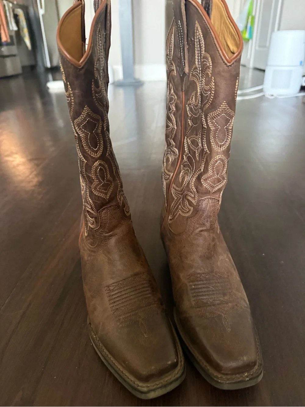 Shyanne Brown Leather Western Cowboy Boots with Orange Trim